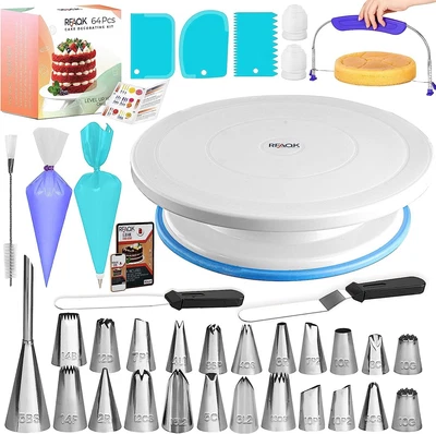 £20.11 • Buy 65 Pcs Cake Decorating Kit With Cake Turntable-Cake Leveler-24 Numbered Piping T