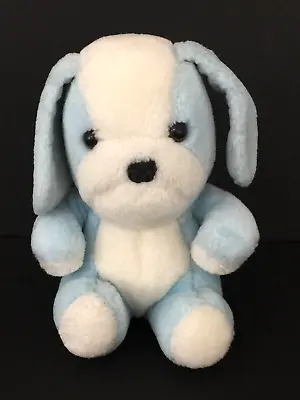 Vintage Blue White Puppy Dog Plush Rattle Stuffed Animal • $14.50