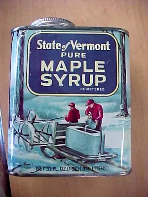 Vintage State Of Vermont Maple Syrup Tin Syrup Can 32 Ounce Tin W/Lid Clean • $22.50