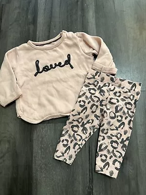 Fred & Flo Baby Girl’s 0-3 Months Jumper & Leggings Outfit Set Pink Animal Print • £0.99