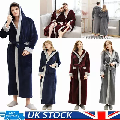 Ladies Fleece Bathrobe Women's Warm Soft Dressing Gown Hooded Gowns Bath Robe UK • £13.49