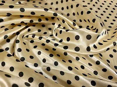 £4.99 • Buy Silky Satin Woven Dress Fabric, Per Metre - Polka Dot Spot Print - Cream