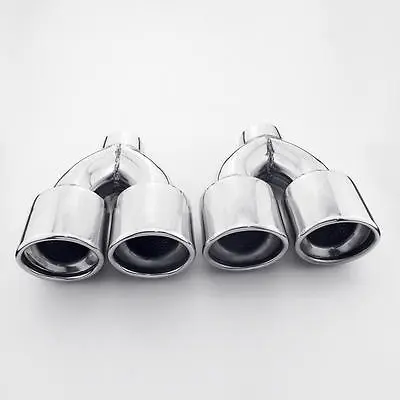 Pair QUAD Oval Out 2  Inlet Stainless Steel Exhaust Tips Resonated Slant Cut • $151.97