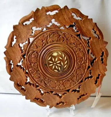 Vintage Hand Carved Wooden Trivet/Hot Plate Stand  Made In India • $11.99