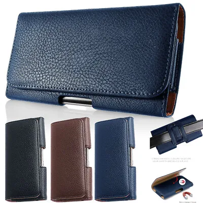 Horizontal Leather Cell Phone Pouch Holster Holder With Belt Clip Cover Case • $10.94