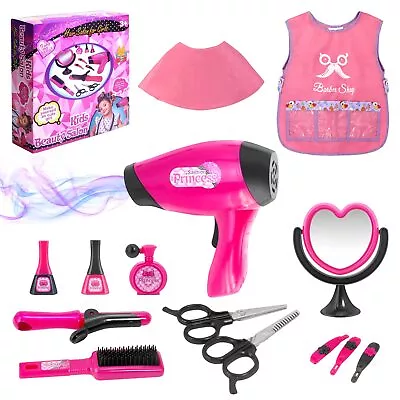 Girls Beauty Salon Set Pretend Play Hair Stylist Toy Kit With Barber Apron H... • $26.05