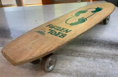 Vintage-Antique Wooden  Sidewalk Surfboard  Fifteen Toes Nash Wood/Metal Wheels! • $299