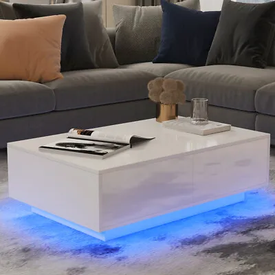 $190.99 • Buy High Gloss LED Coffee Table With Drawers End Table Modern Livingroom Furniture