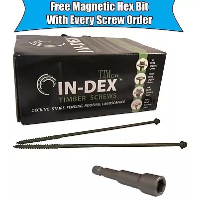 6.7 X 200mm 8  HEX HEAD LANDSCAPE WOOD SCREWS SLEEPER DECKING TIMBER FIX IN-DEX • £2.99