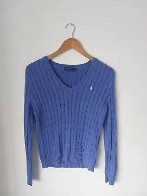 Ralph Lauren Cable Knit V Neck 100% Cotton Jumper Size M UK10 • £26
