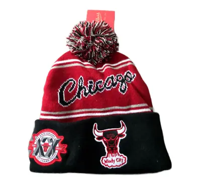 New NWT Chicago Bulls Mitchell & Ness Throwback Pom Knit Beanie Hat • $27.95