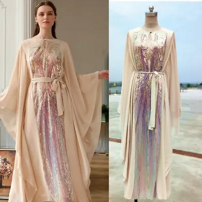 Moroccan Dubai Kaftan Abaya Dress Muslim Dress Sequins Maxi Islamic Clothing • $34.62