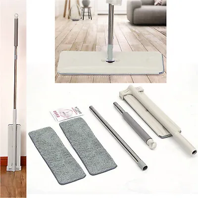 360° Flat Squeeze Microfiber Mop Set + 2 Pads Home Floor Tiles Cleaning Wood • £5.45
