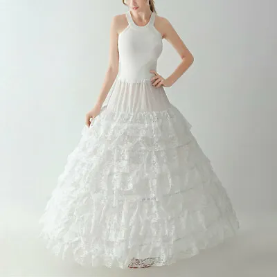 Women Wedding Prom Dress Crinoline Full Length Lace 6 Hoop Skirt Slip Petticoat • $53.09