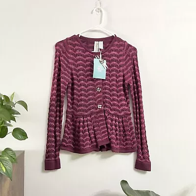 NWT Matilda Jane Purple Paint By Numbers Herringbone Buttoned Peplum Sweater XS • $19.95