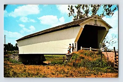 Postcard Ohio Monroe Township OH Geeting Covered Bridge Price Creek 1970s Chrome • $4