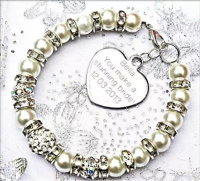 £9.99 • Buy Personalised Engraved Bride Wedding Charm Bracelet Free Card & Bag & 12 Colours