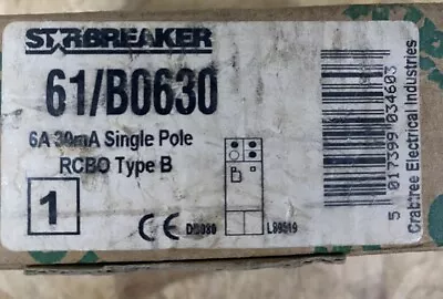 Crabtree Starbreaker Type B RCBO 61/B0630 6A 30mA Single Pole 240V • £23