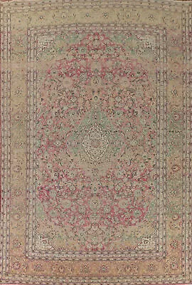 Vintage Pink Floral Mashaad Large Rug 10x14 Wool Hand-knotted Living Room Rug • $2399