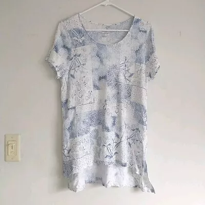 J Jill PureJill Patchwork Print Tee Tunic Women L/M* Blue Floral Linen Blend • $16.97