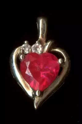10K 1.40 Gram Fine Solid Yellow Gold 8mm Heart Lab-Created Red Ruby Pendant RO • $59.95