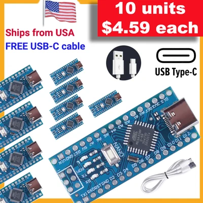 $11.25 • Buy **NEW!** USB-C V3.0 ATMEGA328P CH340 Board COMPATIBLE WITH ARDUINO NANO IDE