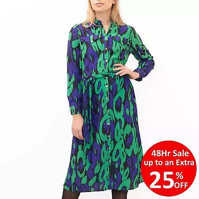 Karen Millen Womens Dress Leopard Midi Long Sleeve Shirt Purple Green Wedding • £22.46