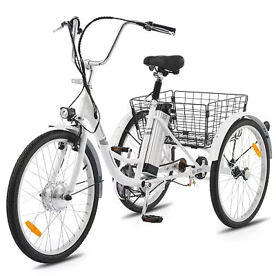 Adult Electric Tricycle 24  250W 36V 10AH Lithium Battery W/Basket White • $608.35