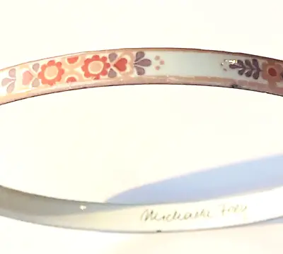 Signed Michaela Frey Enamel Bangle Painted Flowers Folk Design • £24.25