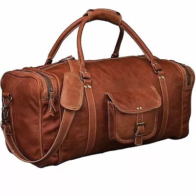Leather Bag Travel Luggage Weekend Duffle Duffel Gym Vintage Brown Holdall New • £48