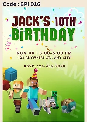 Minecraft Digital Invitation For Birthday Party E-invitation Iphone • $4.34