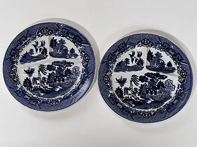 Pair Of Vintage Moriyama Japan Porcelain Blue Willow Divided Grill Plates 10.5  • $49.99