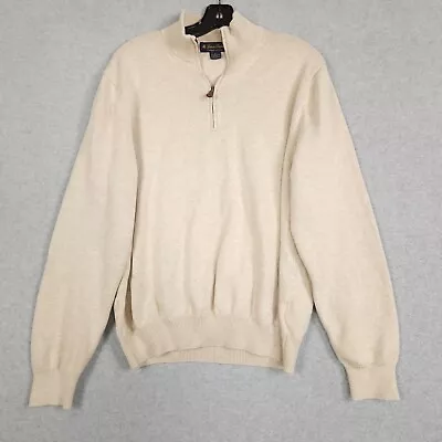 Brooks Brothers Sweater Men's Size Large L Beige 1/4 Zip Cotton Long Sleeve • $20.69