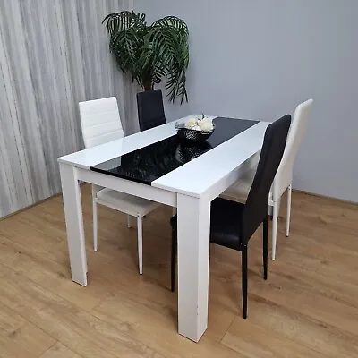 Dining Table Set And 6 4 Black White Leather Chairs Kitchen Table Set Of 4 Or 6  • £109.99