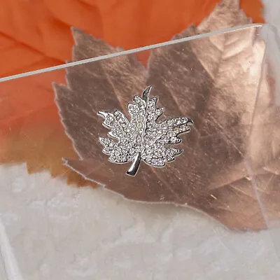 Vtg Clear Pave Rhinestone Ultra Miniature Maple Leaf Silver Plated Pin Brooch • $19.95