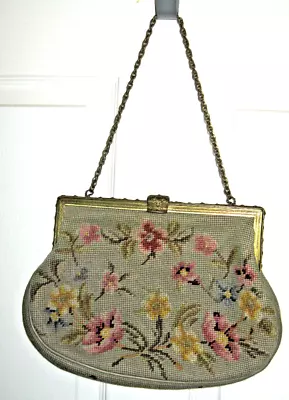 Vintage Tapestry Handbag Floral With Brass Hardware - VG • $15.99