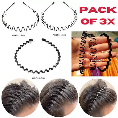 Wire Alice Band Toothed Hair Headband Men Womens Spring Sports Comb - 3x Pack • £3.48