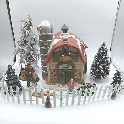 Vtg 1998 Mervyns Village Square Barn + Accessories Trees Fence People Animals L6 • $85