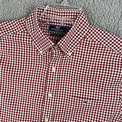 Vineyard Vines Shirt Mens Medium Red Gingham Check Whale Slim Fit Preppy Office • $21.84