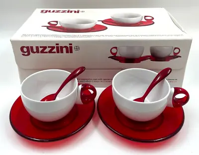 £16.99 • Buy Guzzini Set Of 2 Cappuccino Cups Saucers White Red Queensbury Hunt T2190 CG43