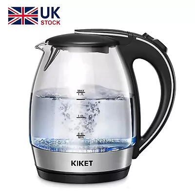 2200W 1.7L KIKET Electric Glass Kettle - Rapid Boil Blue LED BPA-Free • £12.99