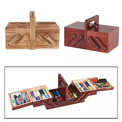 Wood Sewing Box Stitching Kit Home Sew Basket Organizer Large Jewelry Boxes • $59.40