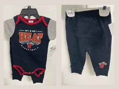 NWT Boys Girls NBA Miami Heat Size 3/6M Creeper Bodysuit & Pants HEAT BASKETBALL • $15.19