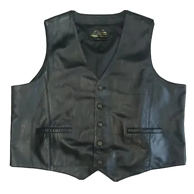 £40 • Buy Men's Higgs Waistcoat Vest Black Leather Lined Smart Seal Of Oklahoma Buttons XL