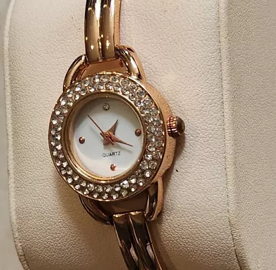 QUARTZ WOMENS WRIST WATCH Bracelet Band Rose Gold Tone Jewels #A • $27.50