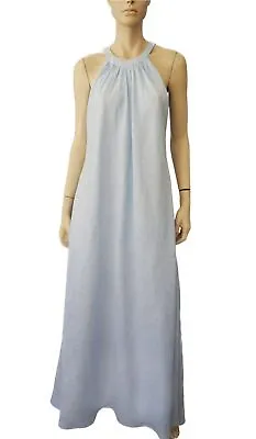 ISLAND COMPANY Light Blue Linen Halter Neck Goddess Dress M • $176