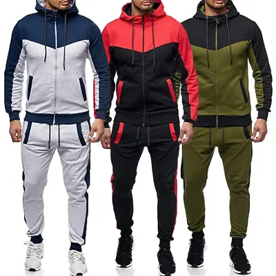 Sports Set Leisure Suit Sweat Suit Track Suit Jogging Set Colorblock Hooded Men • $26.21