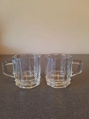 Vintage Crown Corning Mugs Octagon Coffee Espresso Tea Clear Glass Set Of 2 • $18.95