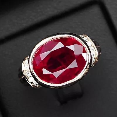 Pigeon Blood Red Ruby Oval 9.5Ct.925 Sterling Silver Rose Gold Rings Size 7.5 • $22.99