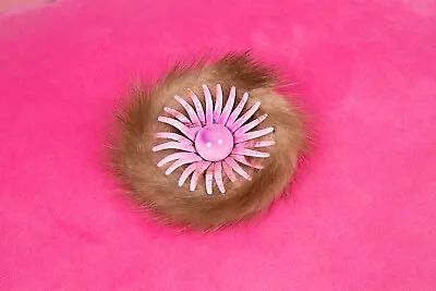Large 1960s Vintage Pink Metal Flower Mink Brooch • £18